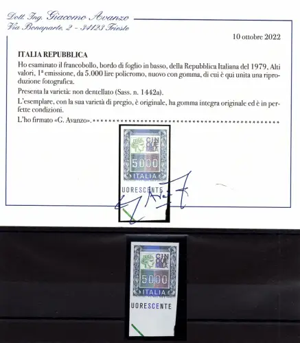 Hohe Werte Lire 5.000 Nr. 1442a ungezähnt - MNH