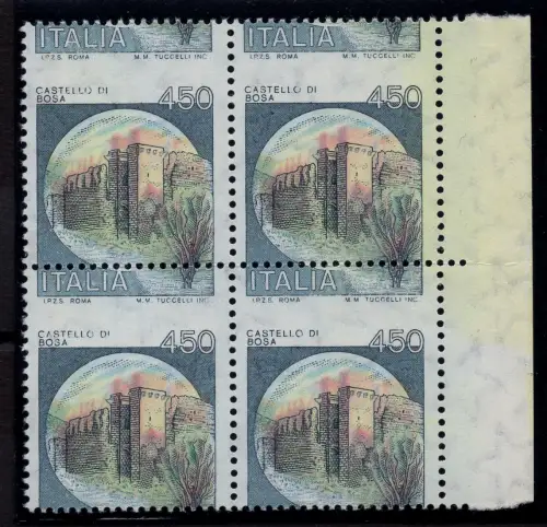 Castelli Lire 450 Nr. 1521 Viertelverzahnung verschoben - MNH