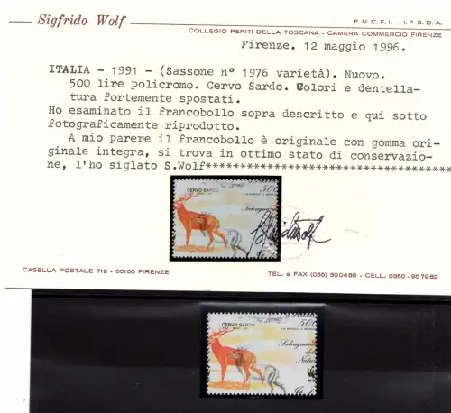 Sardischer Hirsch Nr. 1976 verschobene Farben ohne Blau - MNH