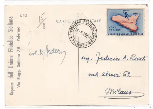 Come to Sicily - Erinnofilo Propaganda auf Postkarte