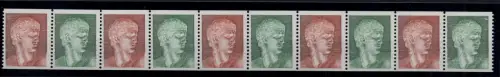 David di Donatello - Streifen von 10 Farbe rot braun + grün MNH