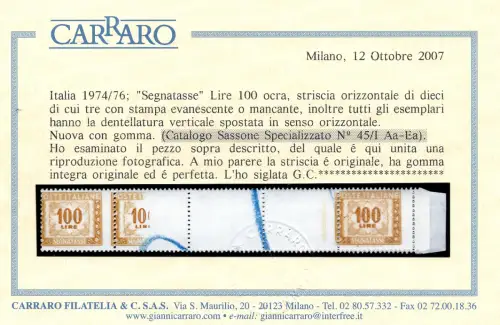 Segnatasse Lire 100 n. 119/IIac fehlender und flüchtiger Druck - MNH