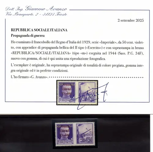 Kriegspropaganda Cent. 50 Aufdruck buna Nr. 34F - MNH