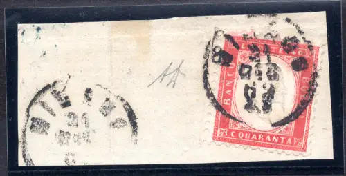 Vitt. Emanuele II Cent. 40 karminrot auf Fragment