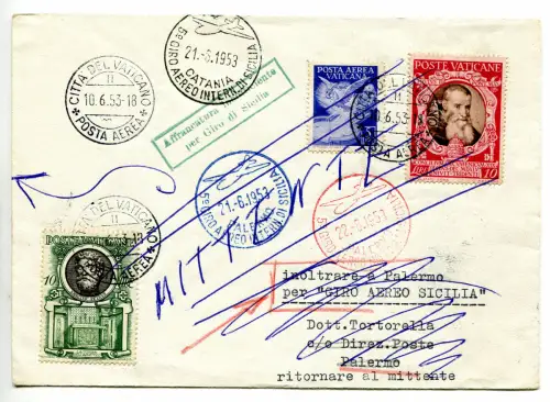 V Giro aero di Sicilia - Aerogramm aus dem Vatikan