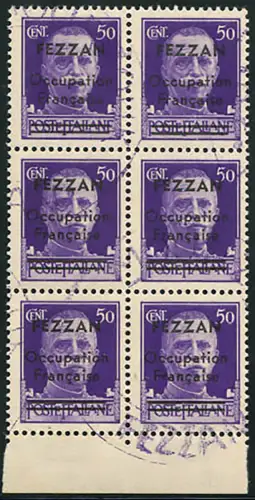 Fezzan Occ. Französisch - Kaiserreich Cent. 50 Sechserblock gebraucht