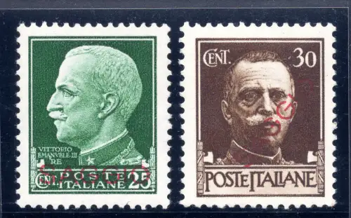 Imperiale Cent. 25 und 30 zwei Werte rot aufgedruckt Essay