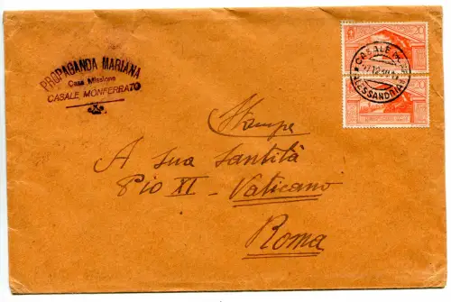 Umschlag direkt an S.S. Pius XI verschickt von Casale Monferrato