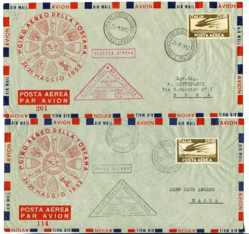 1. Giro Aereo della Toscana - Zwei offizielle Aerogramme