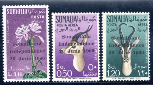 Unabhängiges Somalia - Aufdrucke Somaliland Unabhängigkeit 26 June 1960