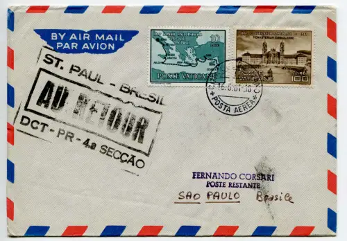 Erstflug (Vatikan) Rom/São Paulo vom 16.6.61