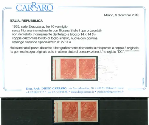 Syrakus Lire 10 Sorten ohne Wasserzeichen, ungezähnt