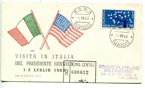 Präsident Kennedy Besuch in Italien - Umschlag mit Flaggen