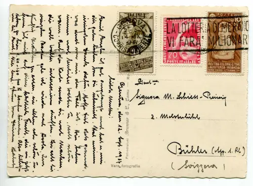 Luftpost Kindheit Cent. 50 auf Postkarte für die Schweiz