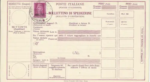 Triest A - Versandschein Lire 50 Turrita Nr. P 12 storniert