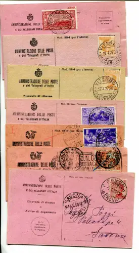 Lot von sechs gereisten Retourenbelegen im Zeitraum 1927/1931