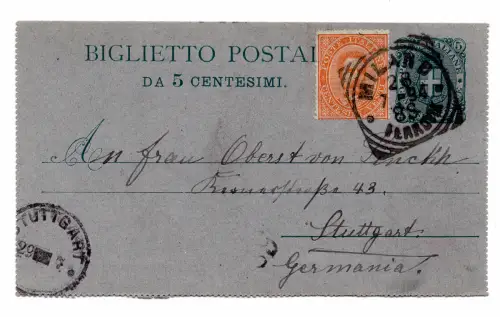 B.P. Cent. 5 Wappen Nr. B 3 ins Ausland gereist