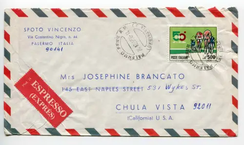 Radfahren Lire 500 isoliert auf Expressumschlag auf dem Luftweg für die USA