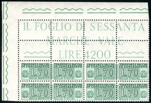 Pakete Konzession Lire 70 Eckblock mit Verzierung
