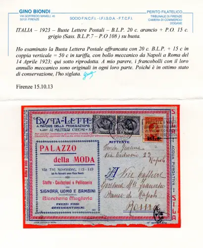 B.L.P. Cent. 20 Nr. 7 auf Umschlag (17 Lazio) gereist