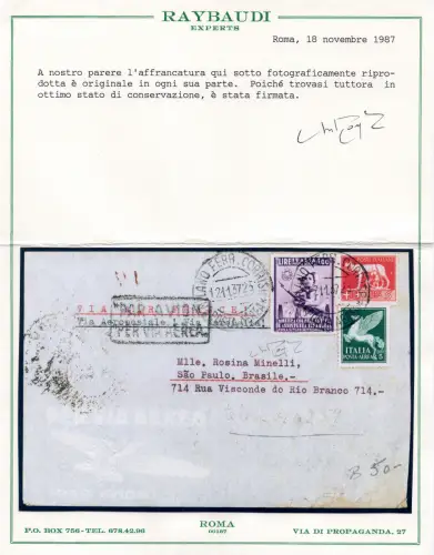 Luftpost Kindheit Lire 1 auf Luftumschlag nach Brasilien