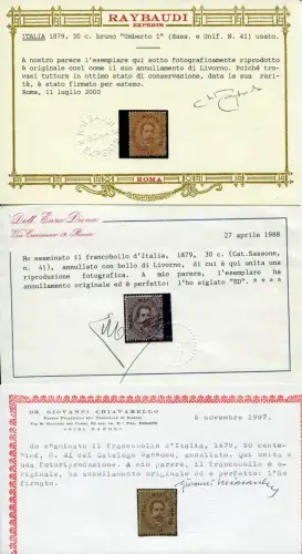 Umberto I. Cent. 30 braun Nr. 41 wunderschönes Exemplar, Originalstempel