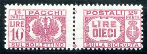 Postpakete Lire 10 Nr. 64n mit der 0 von 10 verformt