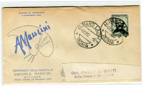 Italien FDC Venetia 1952 Mancini nicht gereist