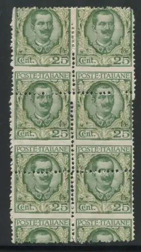 Floreale Cent. 25 Sechserblock mit in beide Richtungen versetzter Verzahnung