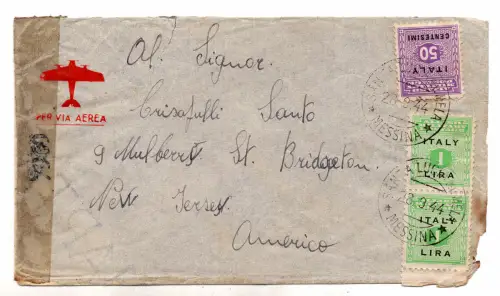 Sizilien Occ. Alliierte - Lire 1 Paar b. von f. auf Umschlag von S. Lucia del Melo