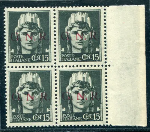 G.N.R. Cent. 15 Brescia Nr. 472/I Quartina Varieté Decal