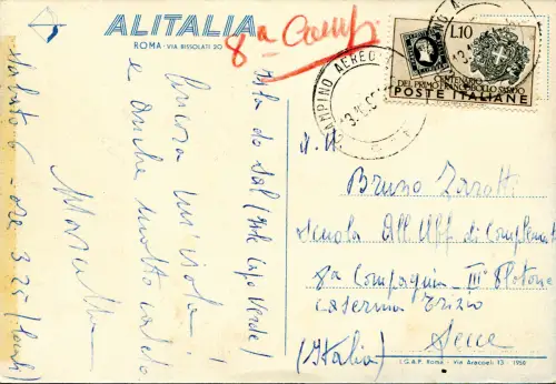 Sardinien Lire 10 Nr. 672 isoliert auf Werbekarte Alitalia