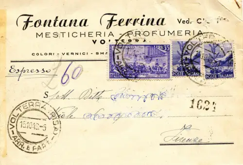 Espresso Lire 35 Risorgimento auf Postkarte aus Volterra