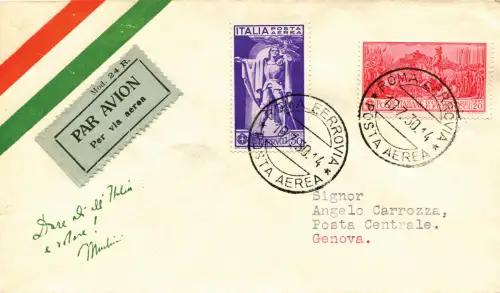 Ferrucci Cent. 20 + komplementäre P.A. auf Luftumschlag