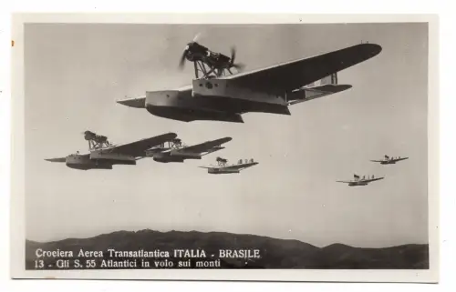 Balbo Kreuzfahrt Italien - Brasilien - Postkarte mit Wasserflugzeugen im Schwarm