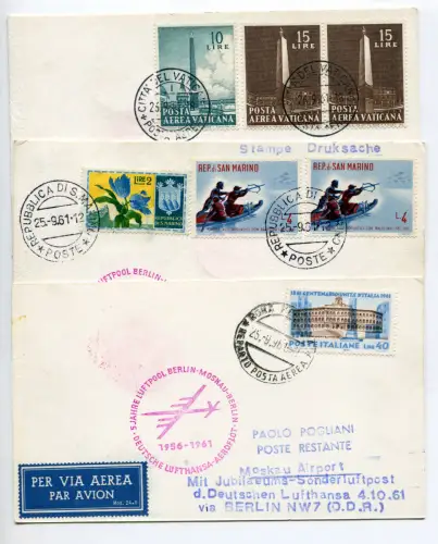 Lufthansa - Aeroflot Rom/Moskau vom 25.9.61 - Drei Aerogramme