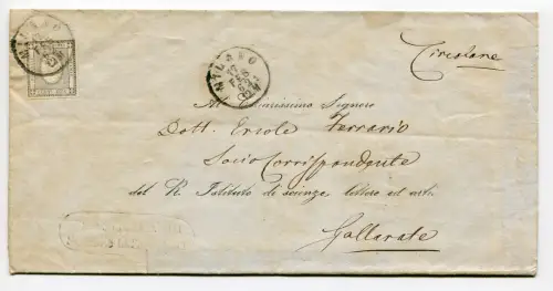 Sardinien - Cent. 2 Stempel für Drucke Nr. 20 isoliert im Rundschreiben