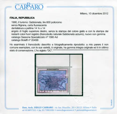 Touristica '90 Lire 600 Sabbioneta Sorte ohne Gelb