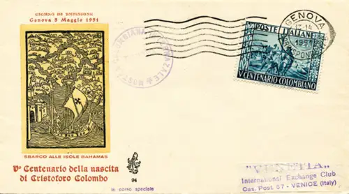 Kolumbus Einzelmarke auf Umschlag Venedig