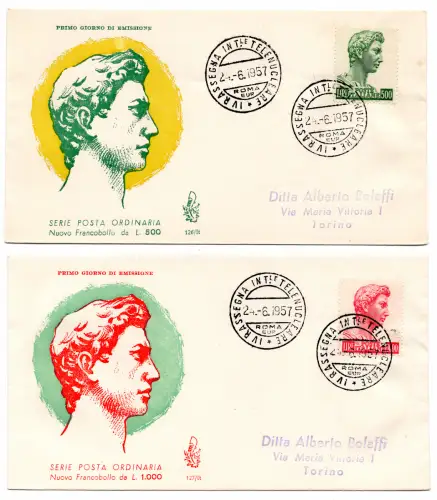 San Giorgio di Donatello Lire 500 und 1.000 auf zwei Umschlägen Venedig