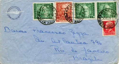 Luftpost Impero Lire 5 Luftumschlag von Florenz nach Rio