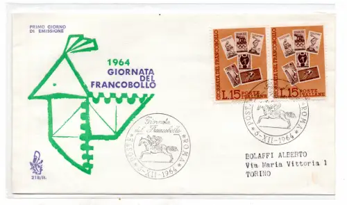 Italien FDC Venetia 1964 Tag der Briefmarke reiste nach Italien
