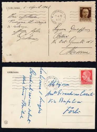 Imperiale Cent. 20 und 30 auf zwei Ansichtskarten aus Ljubljana