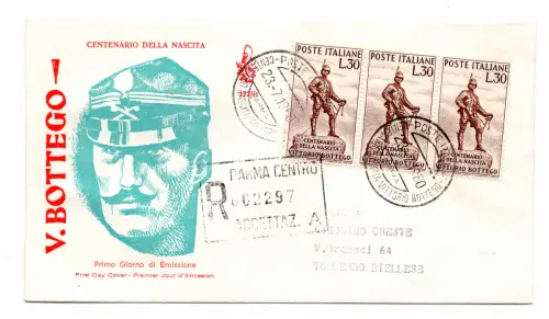 Italien FDC Venetia 1960 Bottego Dreierstreifen gereist Racc. für Italien