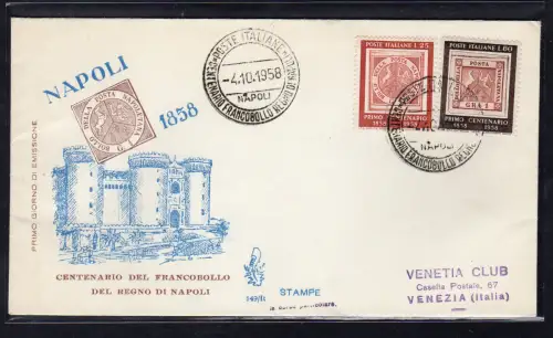 Italien FDC Venetia 1958 Hundertjahrfeier Königreich Neapel nicht gereist