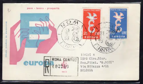 Italien FDC Venetia 1958 Europa '58 gereist Racc. für Italien