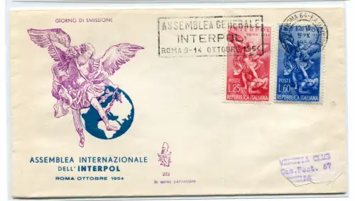 Italien FDC Venetia 1954 Interpol auf FDC Venetia ohne Annullierung der Ankunft