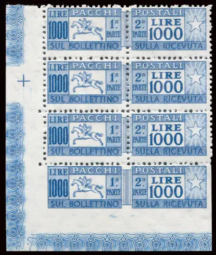 Postpakete Lire 1.000 Sorten nur oben gezackt