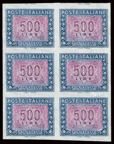 Steuermarken Lire 500 Sechserblock ungezähnt -