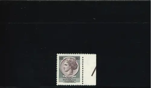 SIRACUSANA 180 L. VERSCHOBENES MITTEL UND FLUORESZENZ NUR AUF HALBER BRIEFMARKE